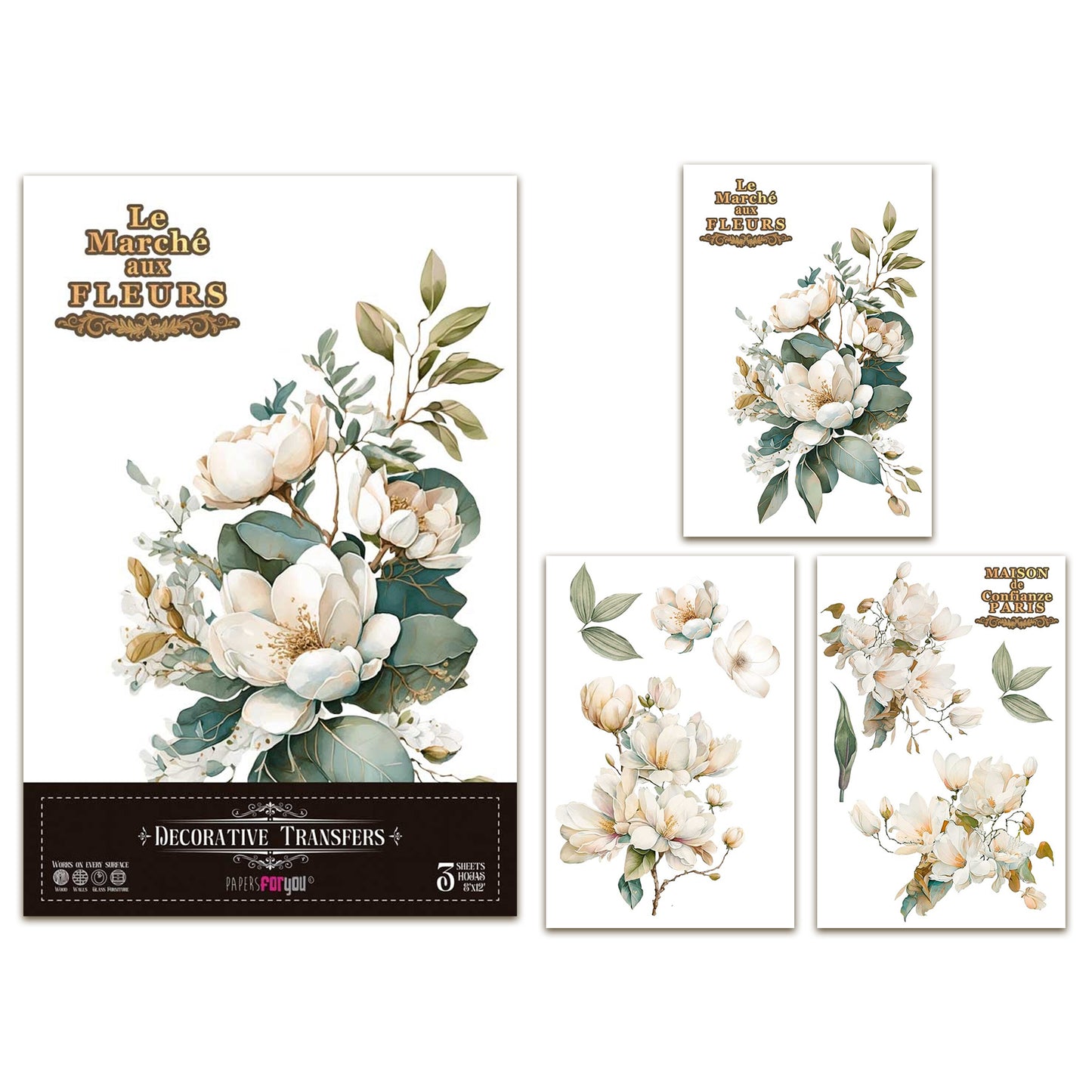 Papers For You Magnolias 8x12 Inch Decor Transfers (3pcs)