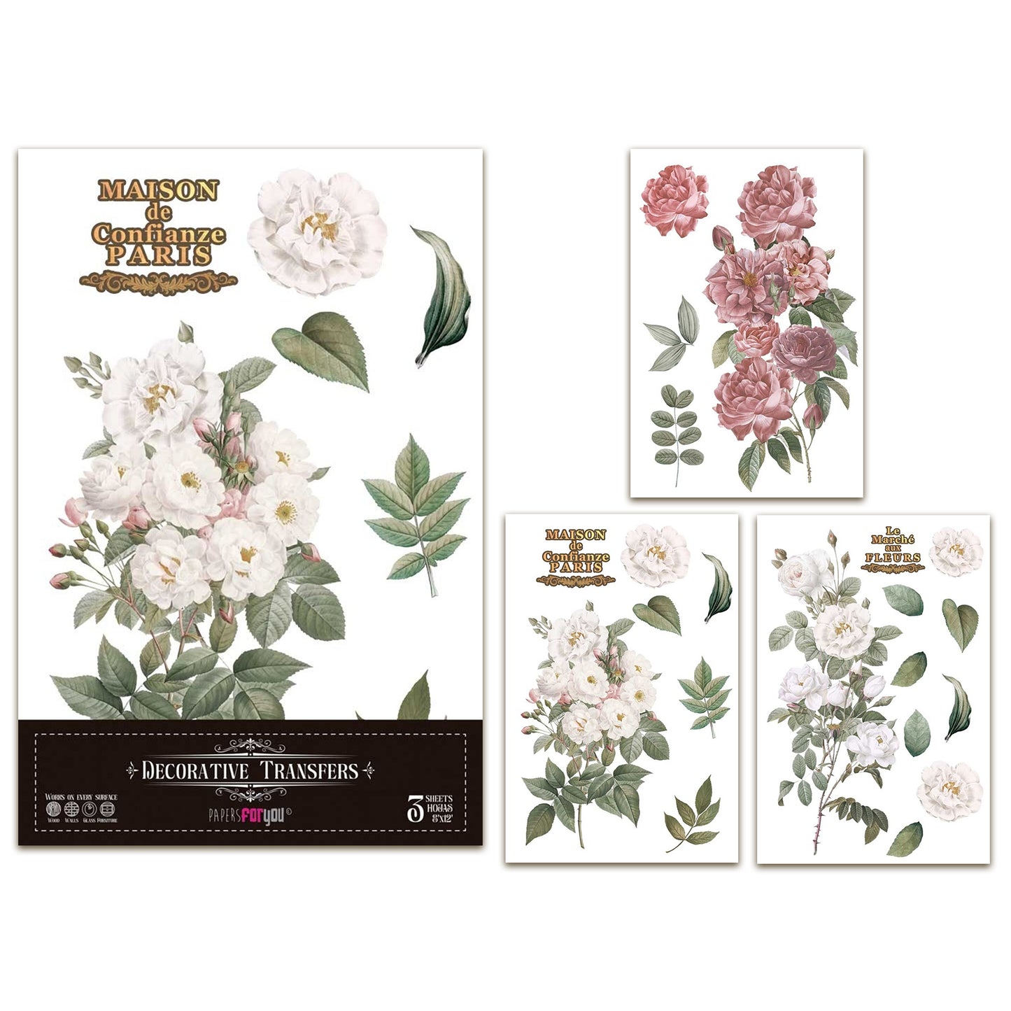 Papers For You Roses 8x12 Inch Decor Transfers (3pcs)