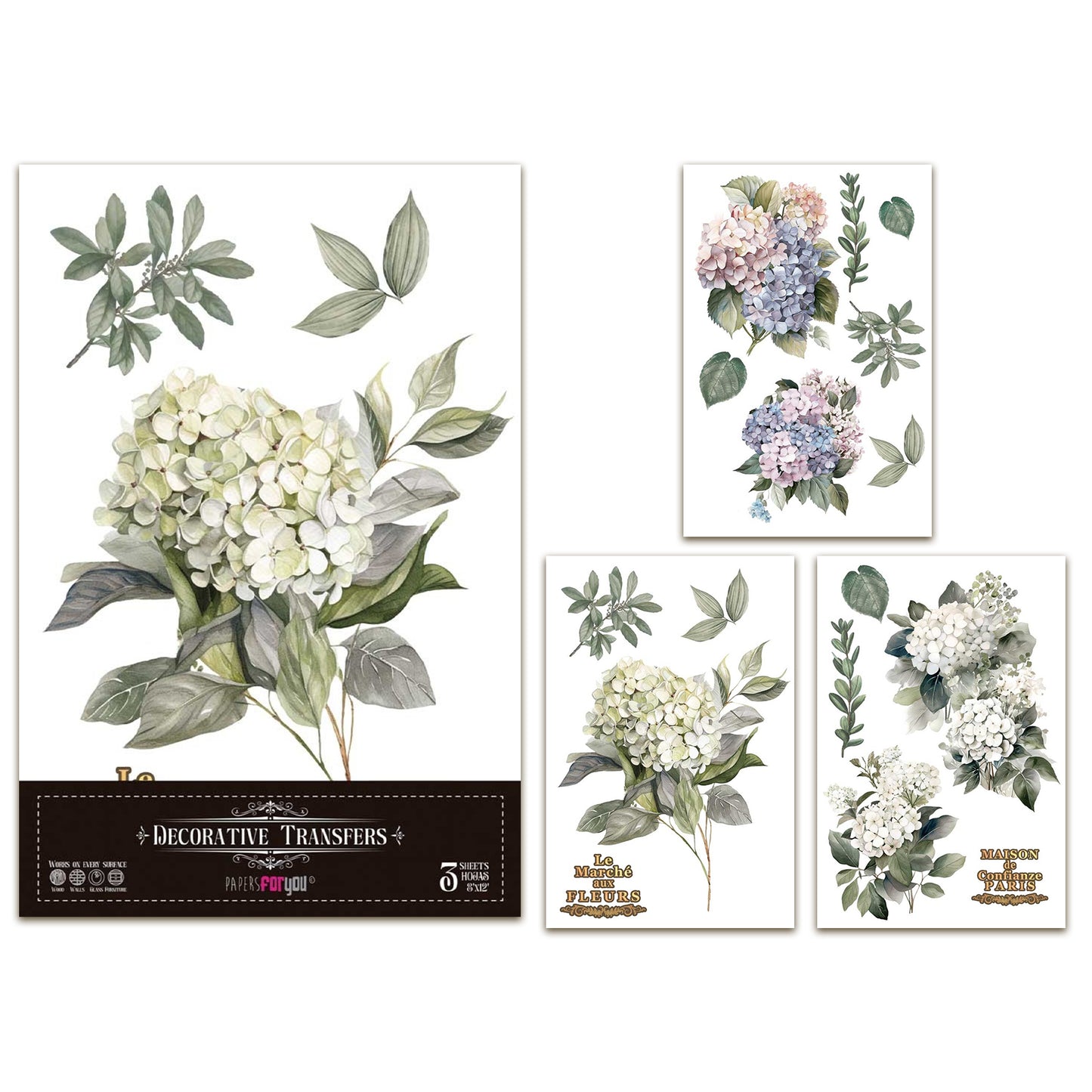 Papers For You Hydrangeas 8x12 Inch Decor Transfers (3pcs)
