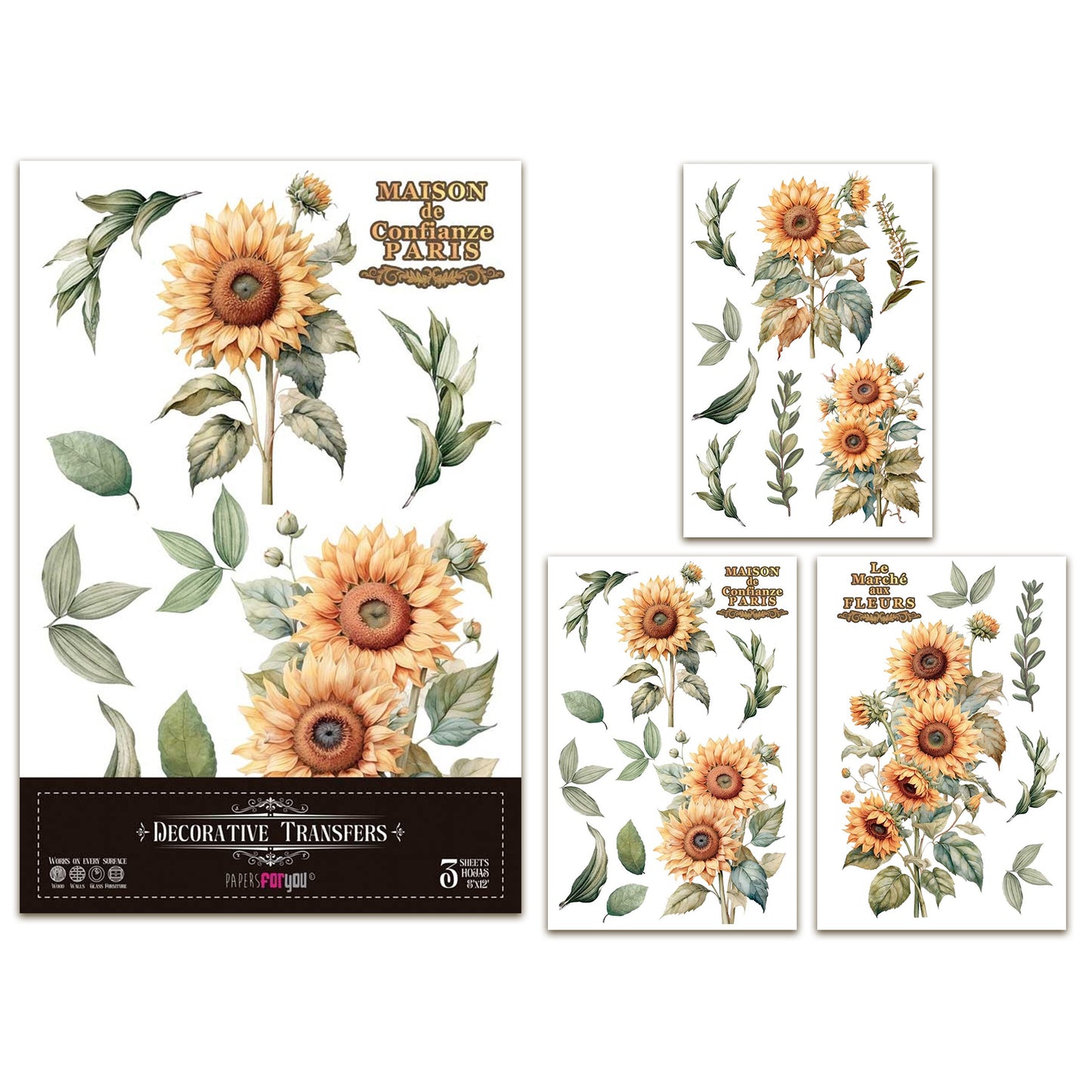 Papers For You Sunflowers 8x12 Inch Decor Transfers (3pcs)