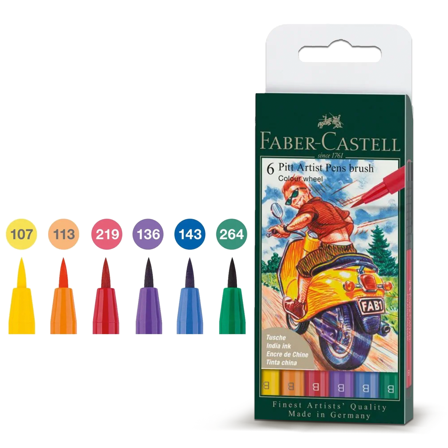 Faber Castell Pitt Artist Pen Brush Colour Wheel (6pcs)