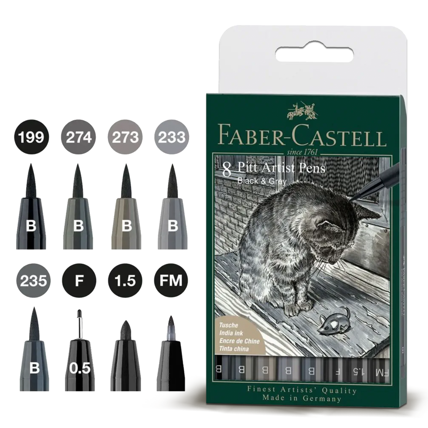 Faber Castell Pitt Artist Pens Black & Grey (8pcs)