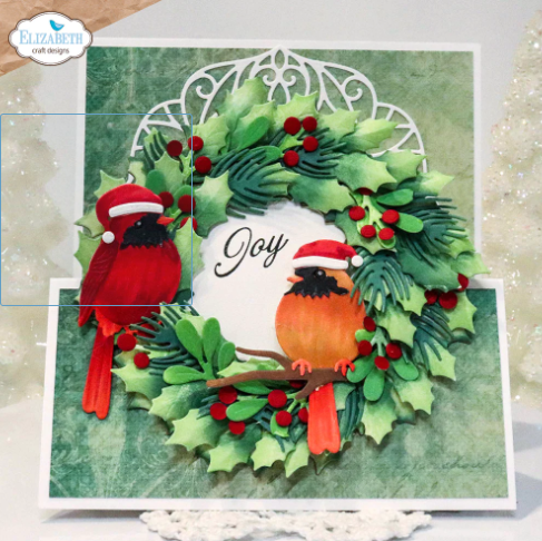 Elizabeth Craft Designs Festive Holly - Holiday Wreath, Winter Greenery & Festive Robin Die Bundle
