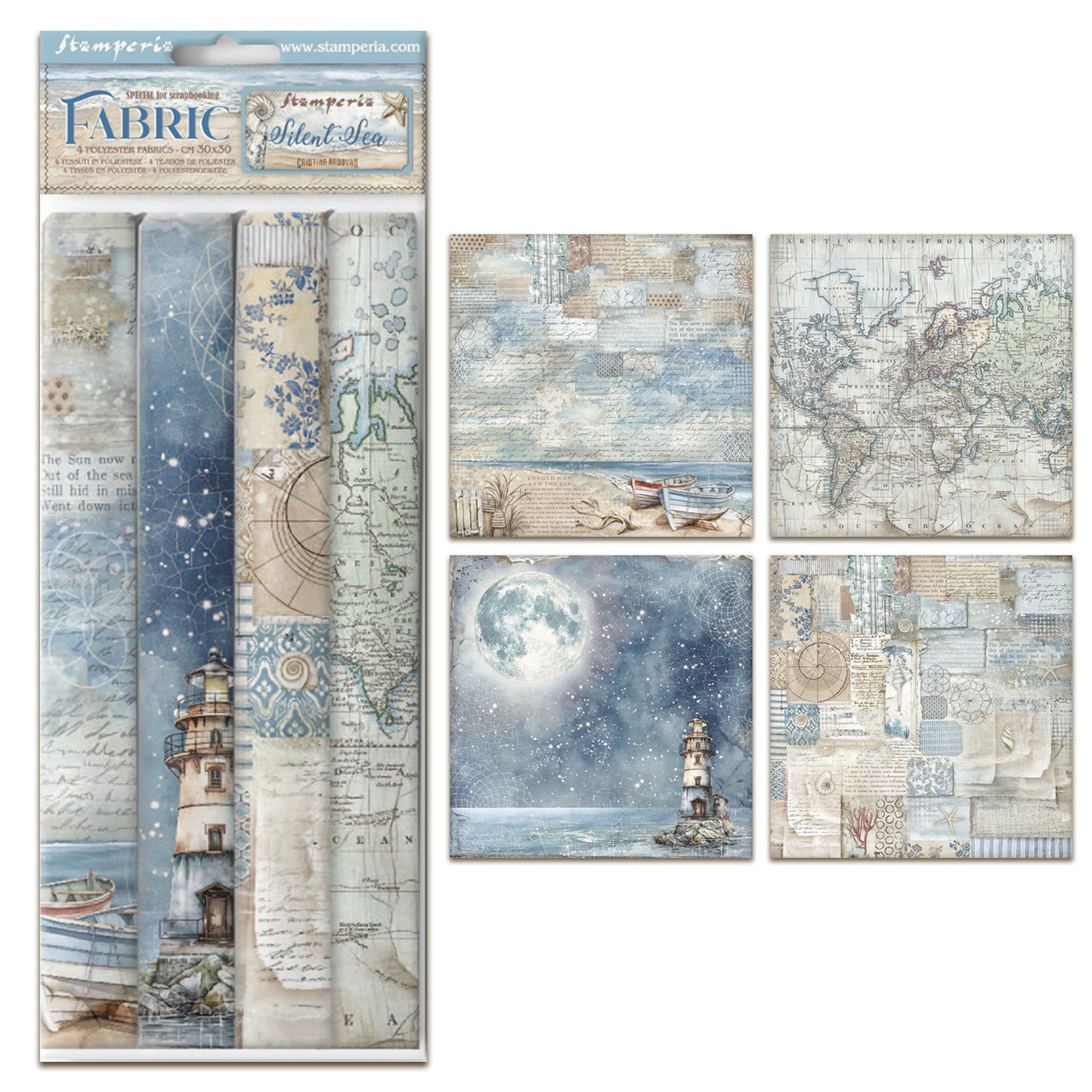 Stamperia Silent Sea 12x12 Inch Fabric Sheet (4pcs)