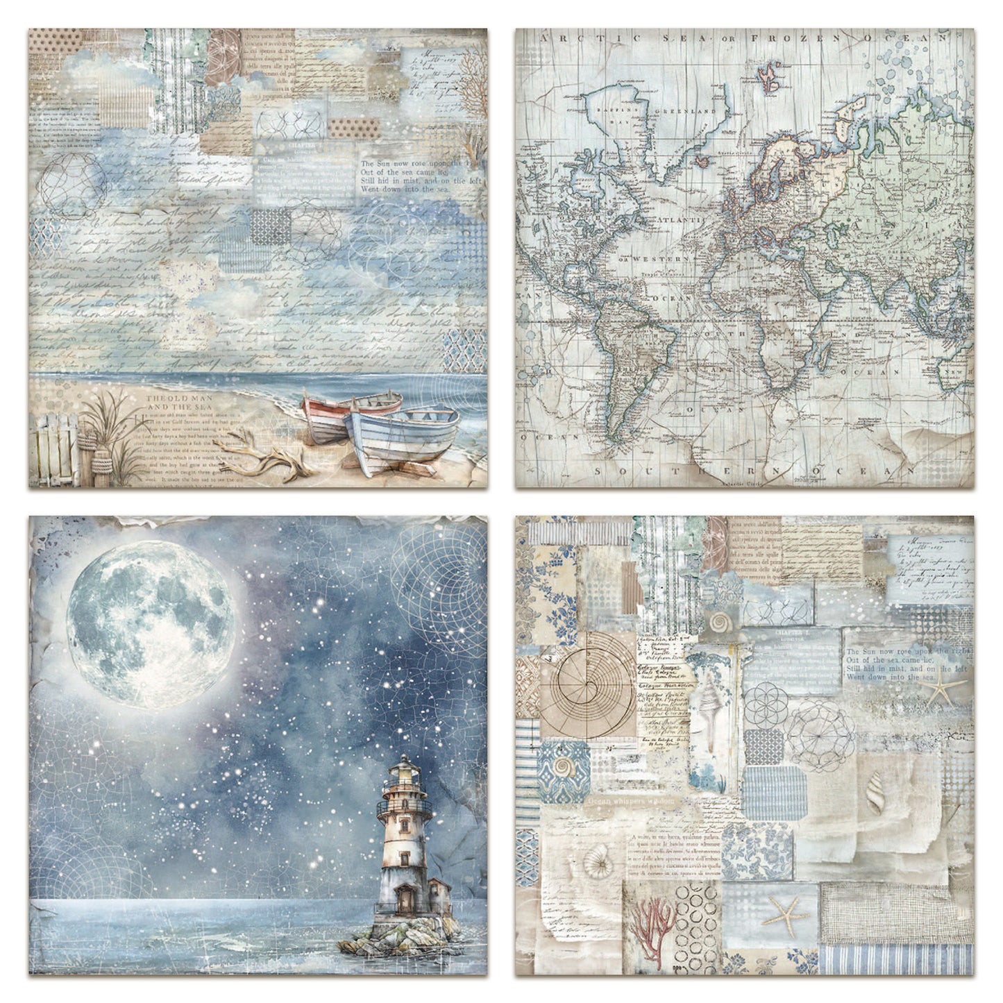 Stamperia Silent Sea 12x12 Inch Fabric Sheet (4pcs)