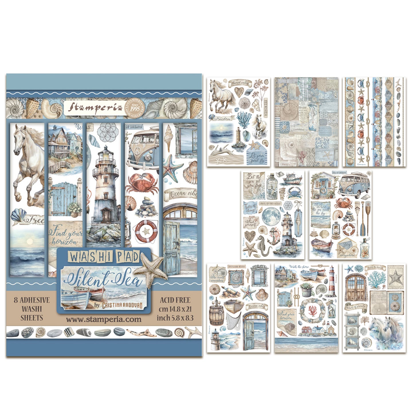 Stamperia Silent Sea A5 Washi Pad (8pcs)
