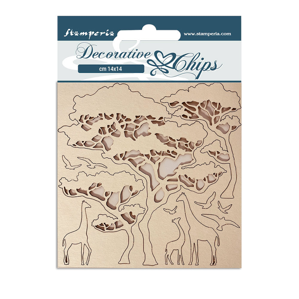 Stamperia 14x14 cm Decorative Chips Savana Zebra And Tree