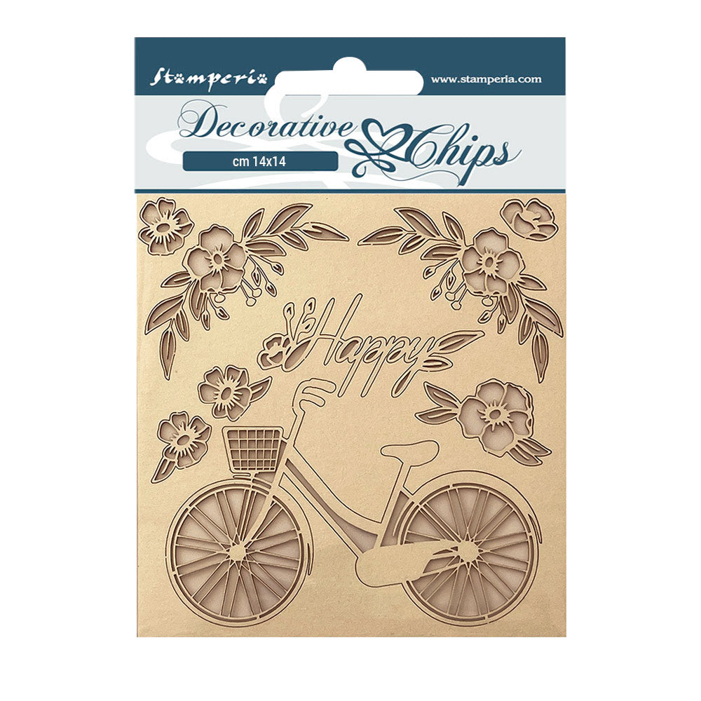 Stamperia 14x14 cm Decorative Chips Create Happiness Welcome Home Bicycle