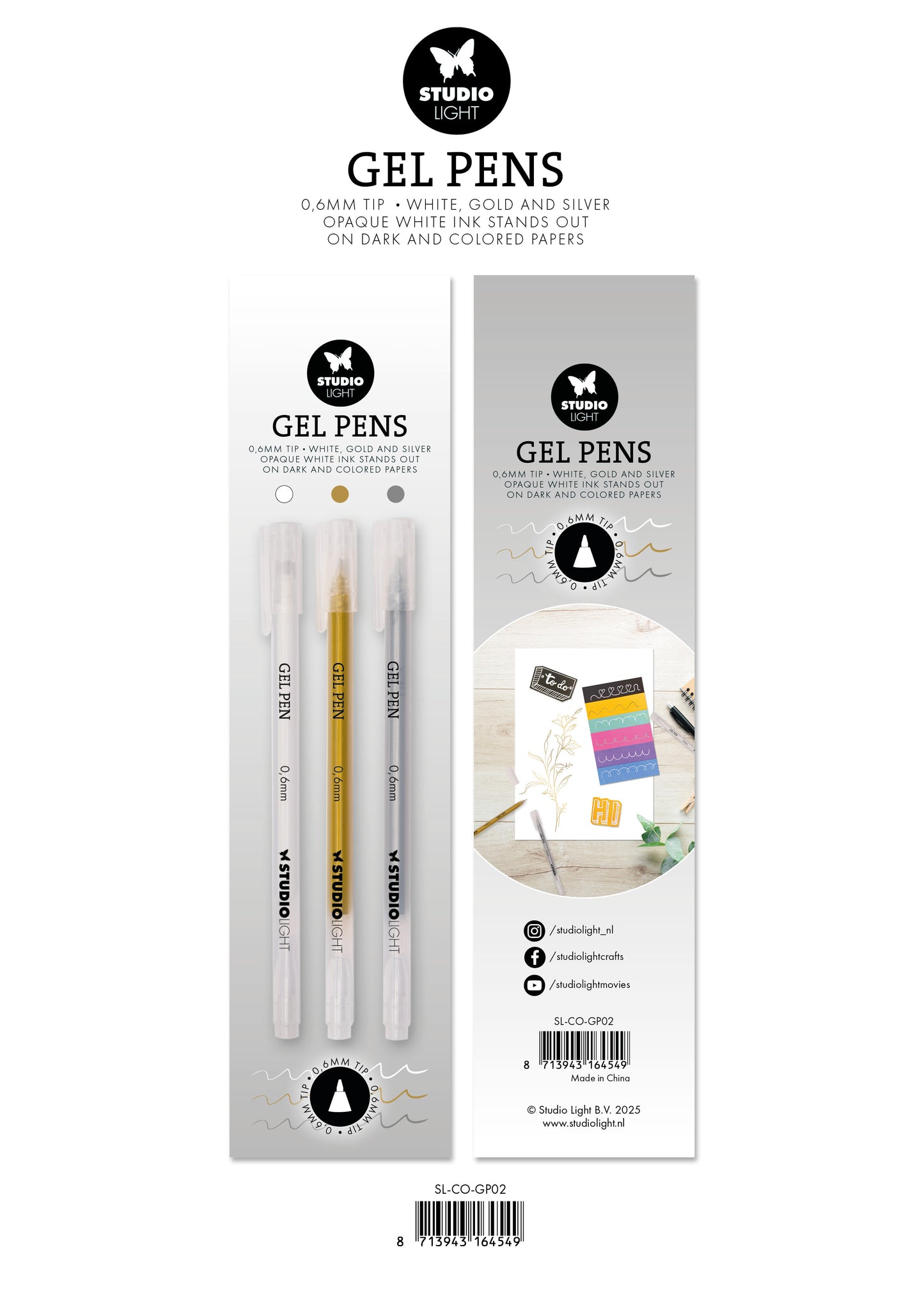 Studio Light Essentials Gel Pens - White, Gold and Silver 0.6mm