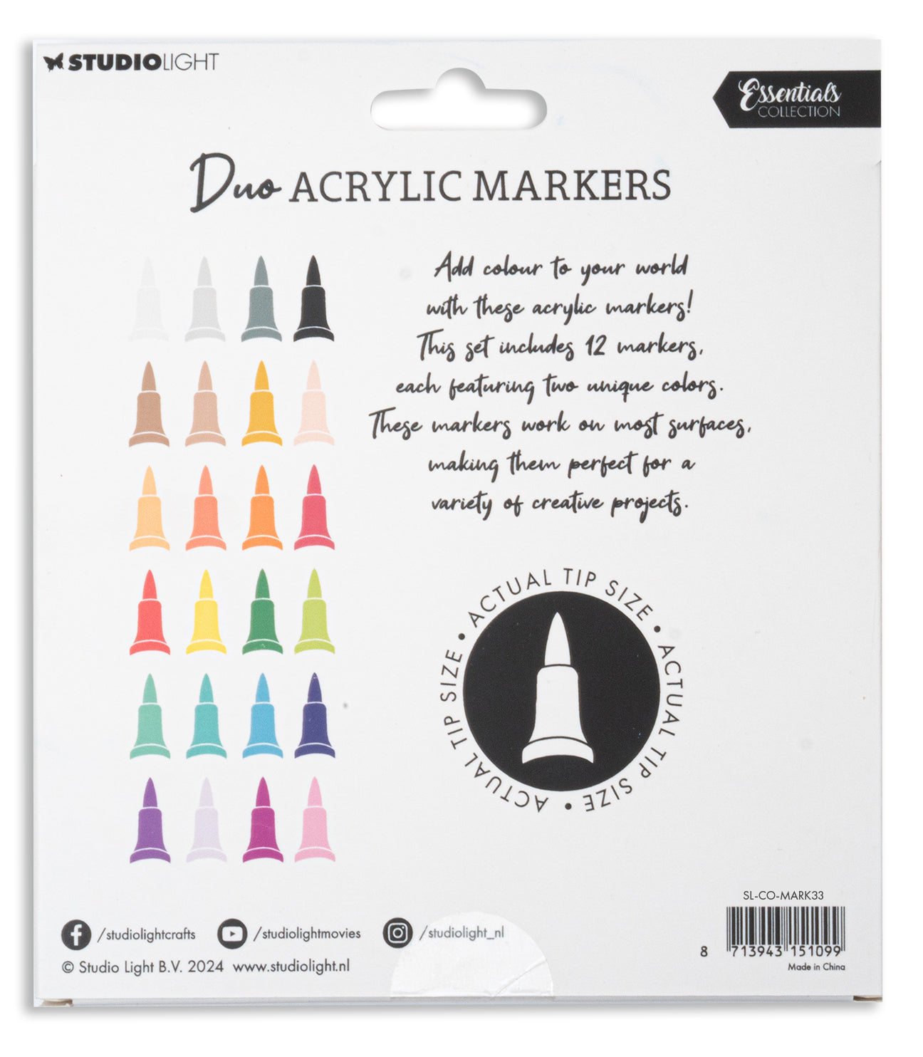 Studio Light Essentials Duo Acrylic Markers - 12 Markers, 24 Colours