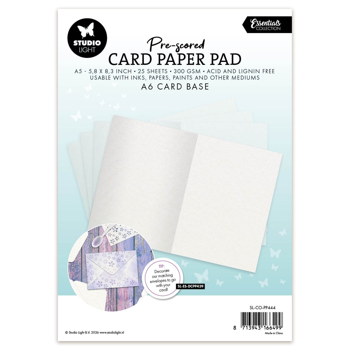 Studio Light Card Paper Pad pre-scored white A6 cards Essentials 148x210x13mm 25 Sheets