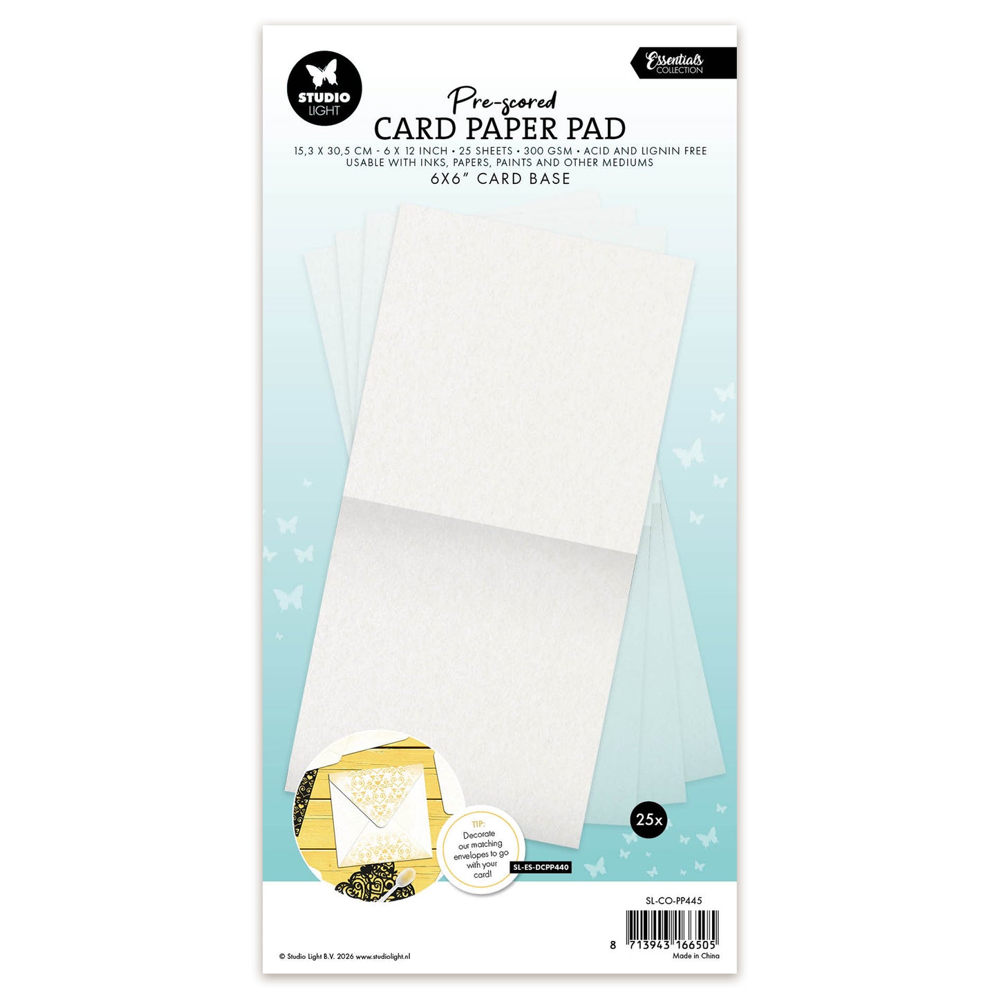 Studio Light Card Paper Pad pre-scored white 6x6" cards Essentials 153x305x13mm 25 Sheets
