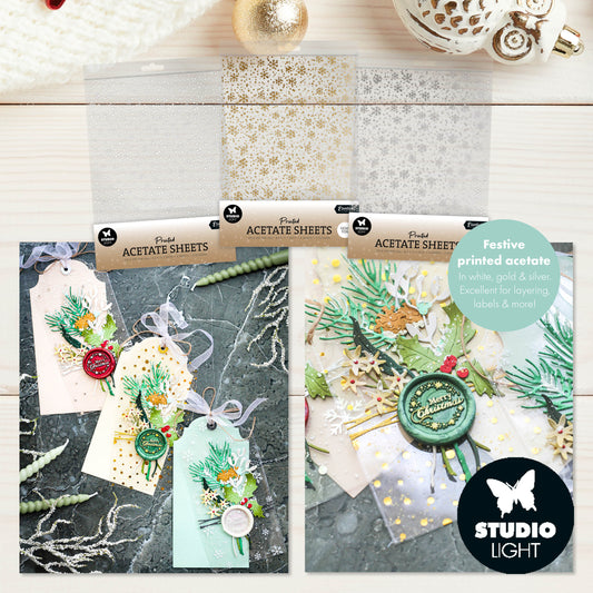 Studio Light Essentials Acetate Bundle - Snowflakes White, Gold & Silver