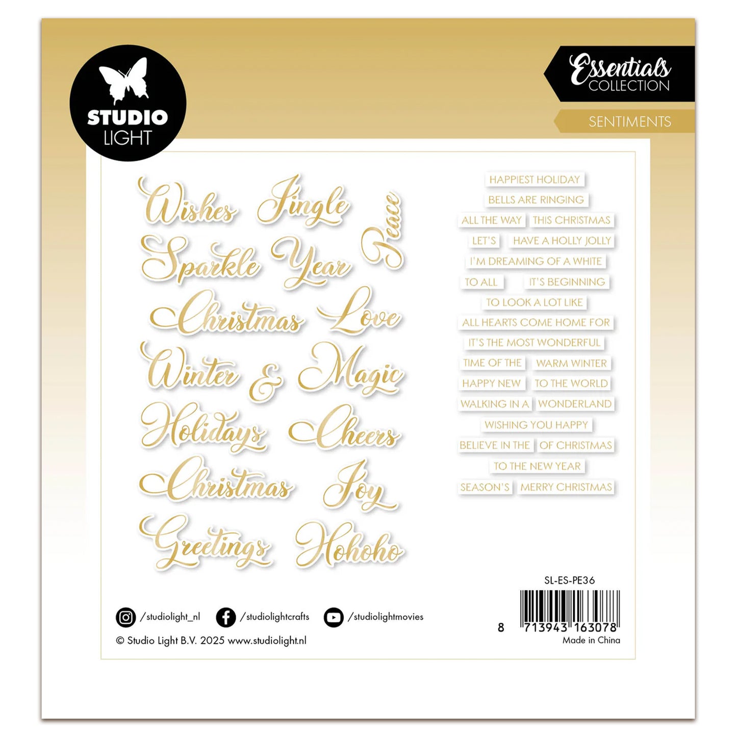 Studio Light Essentials Paper Elements Gold Sentiments Classic