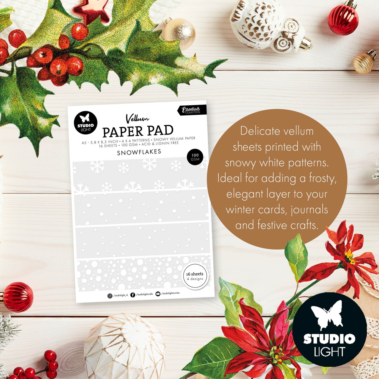 Studio Light Essentials Vellum Paper Pad Snowflakes