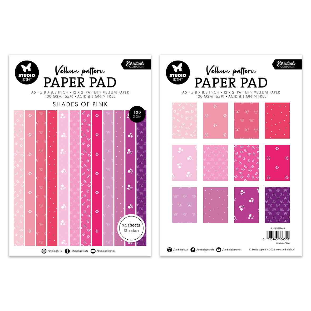 Studio Light Vellum Paper Pad Spring pink print 24 Sheets