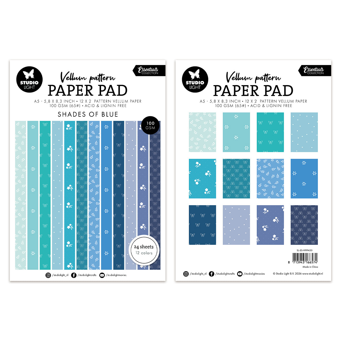 Studio Light Vellum Paper Pad Spring blue print 24 Sheets
