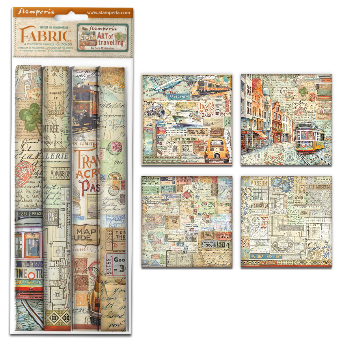 Stamperia Art of Travelling 12x12 Inch Fabric Sheet (4pcs)
