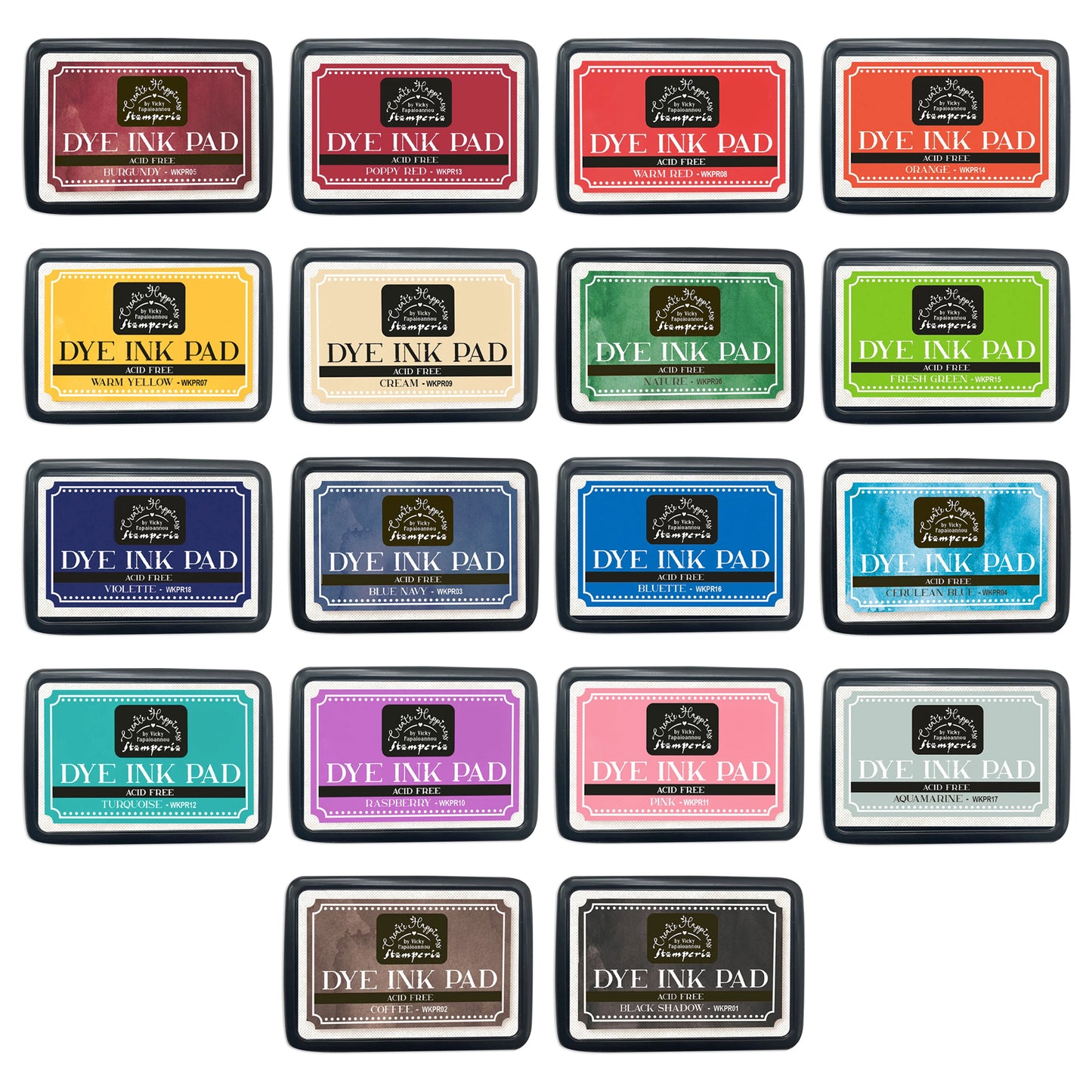 Stamperia Create Happiness Dye Ink Pad Complete Collection - 18 Colours