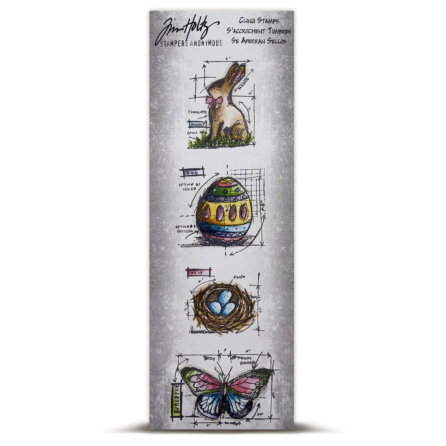 Stampers Anonymous Easter Mini Tim Holtz Blueprints Strip Stamps