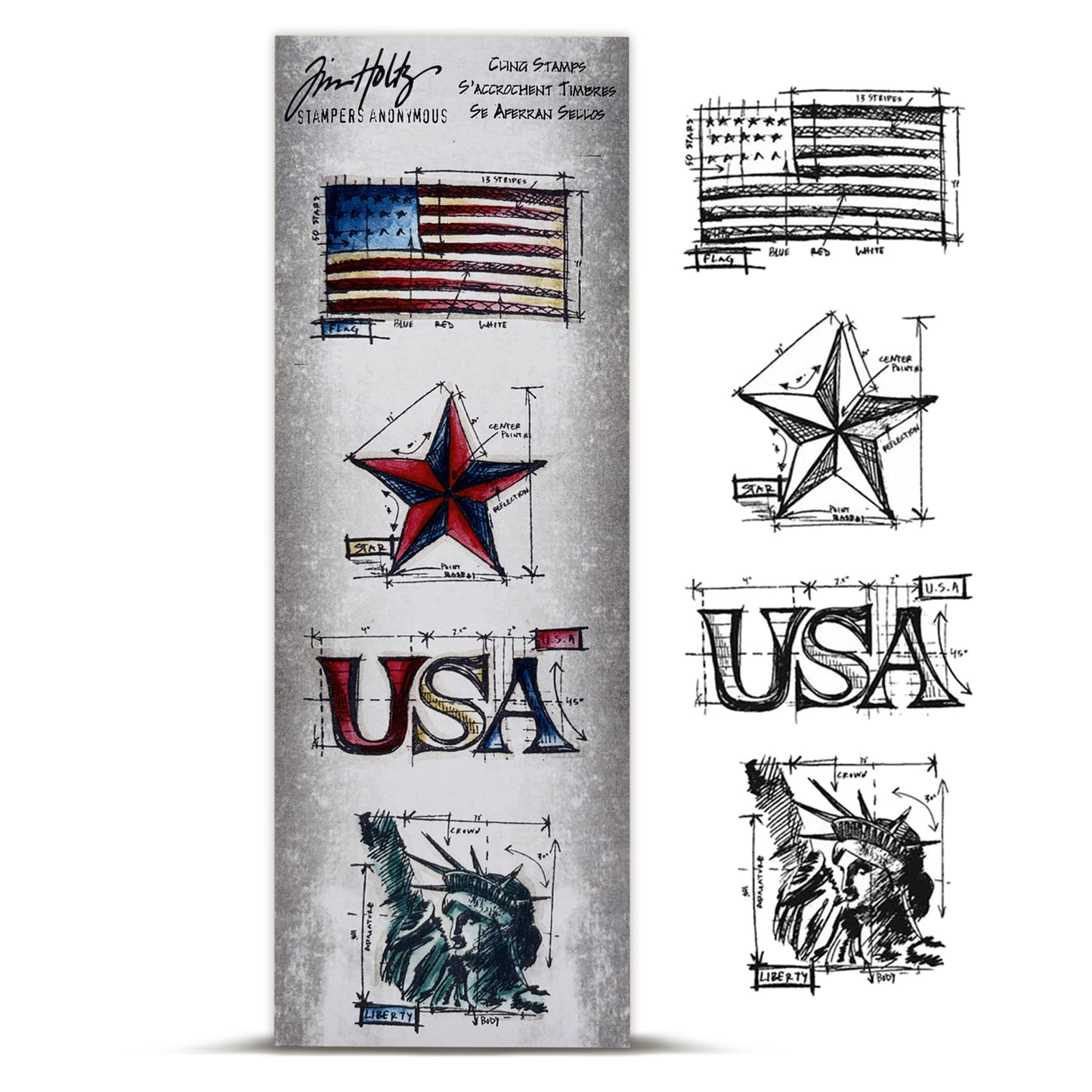 Stampers Anonymous Americana Mini Tim Holtz Blueprints Strip Stamps