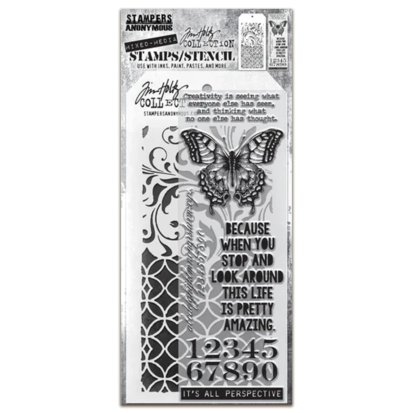 Stampers Anonymous Mixed Media #15 Tim Holtz Clear Stamp and Stencil