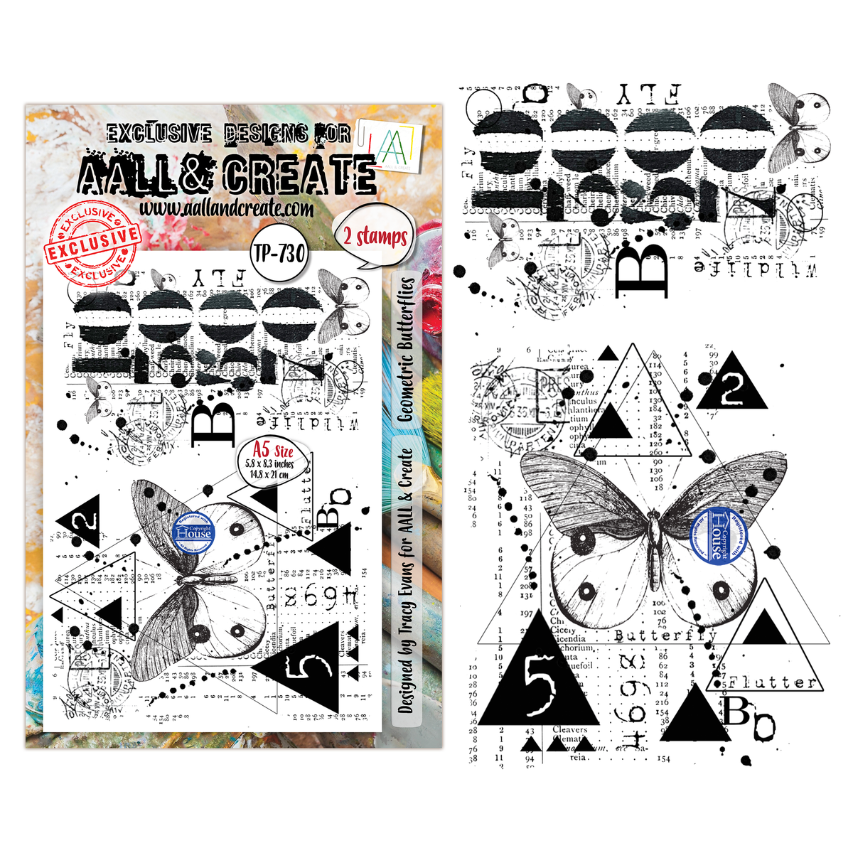 TP-730 - A5 Clear Stamp Set - Geometric Butterflies