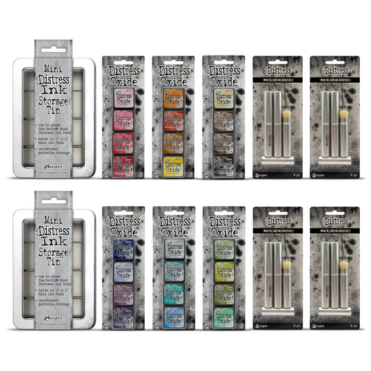 Ranger Tim Holtz Distress® Mini Oxide Ink Pads Kits 1-6, 12 Brushes & 2 Storage Tins