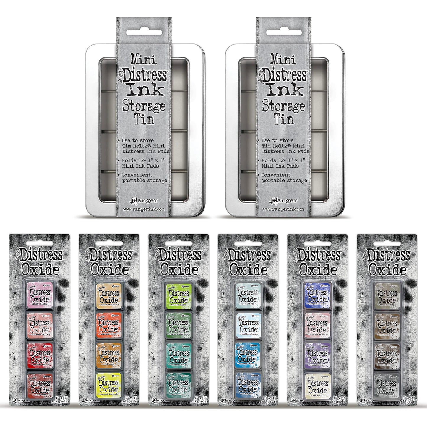 Ranger Tim Holtz Distress® Mini Oxide Ink Pads Kits 7-12 with 2 Storage Tins