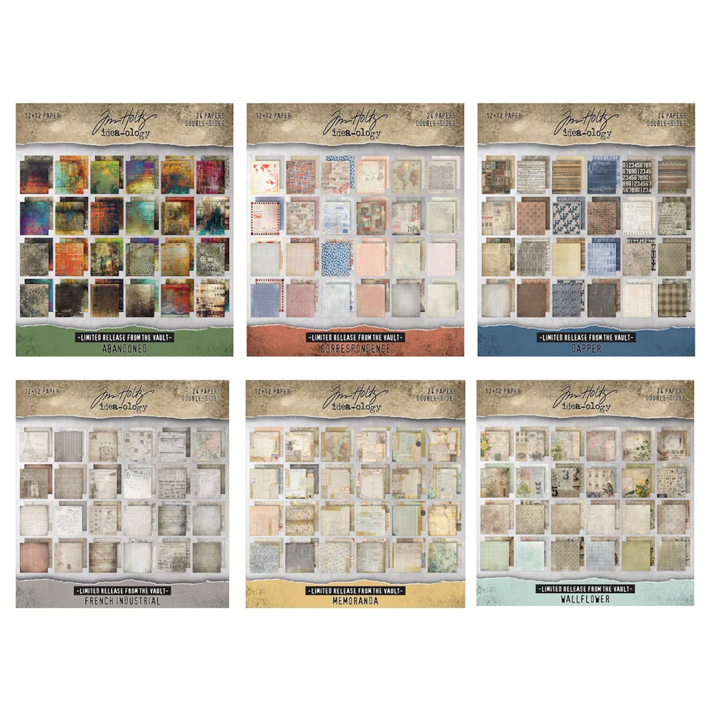 Tim Holtz Idea-ology Vault 12x12 Inch Paper Stash Bundle