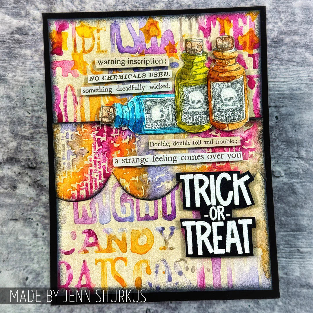 Stampers Anonymous Tim Holtz Mini Blueprints Strip Cling Stamps 3"X10" - Halloween #2