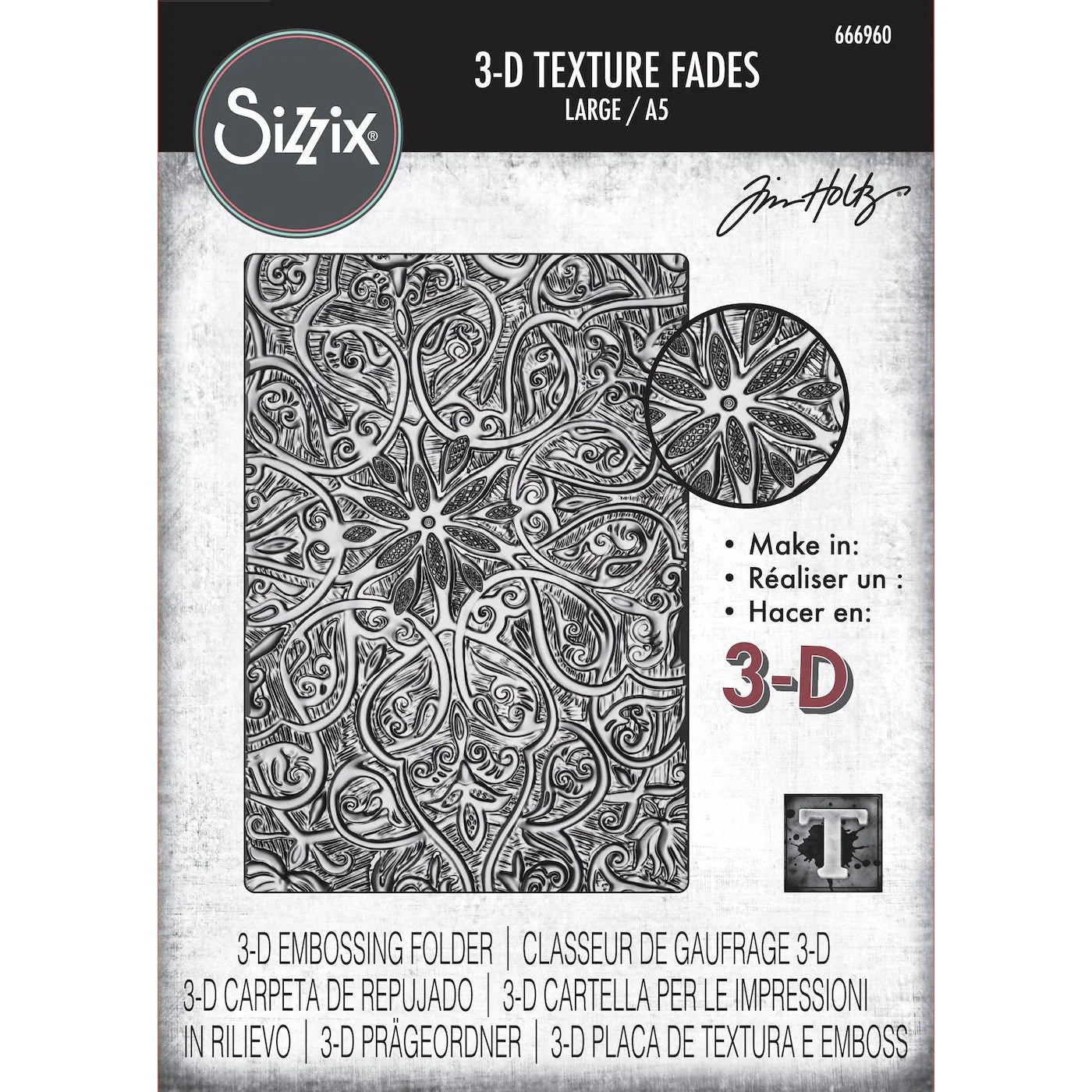 Sizzix 3-D Texture Fades Embossing Folder Engraved Large/A5 by Tim Holtz - Ships from 15th October