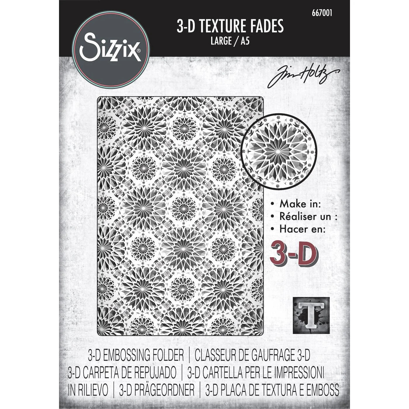 Sizzix 3-D Texture Fades Embossing Folder Kaleidoscope Large/A5 by Tim Holtz - Ships from 15th October