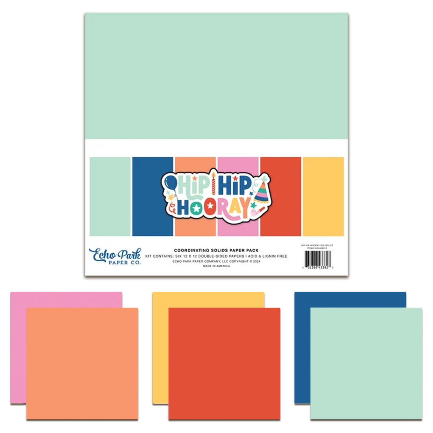 Echo Park Paper Co. Hip Hip Hooray 12x12 Inch Coordinating Solids Paper Pad