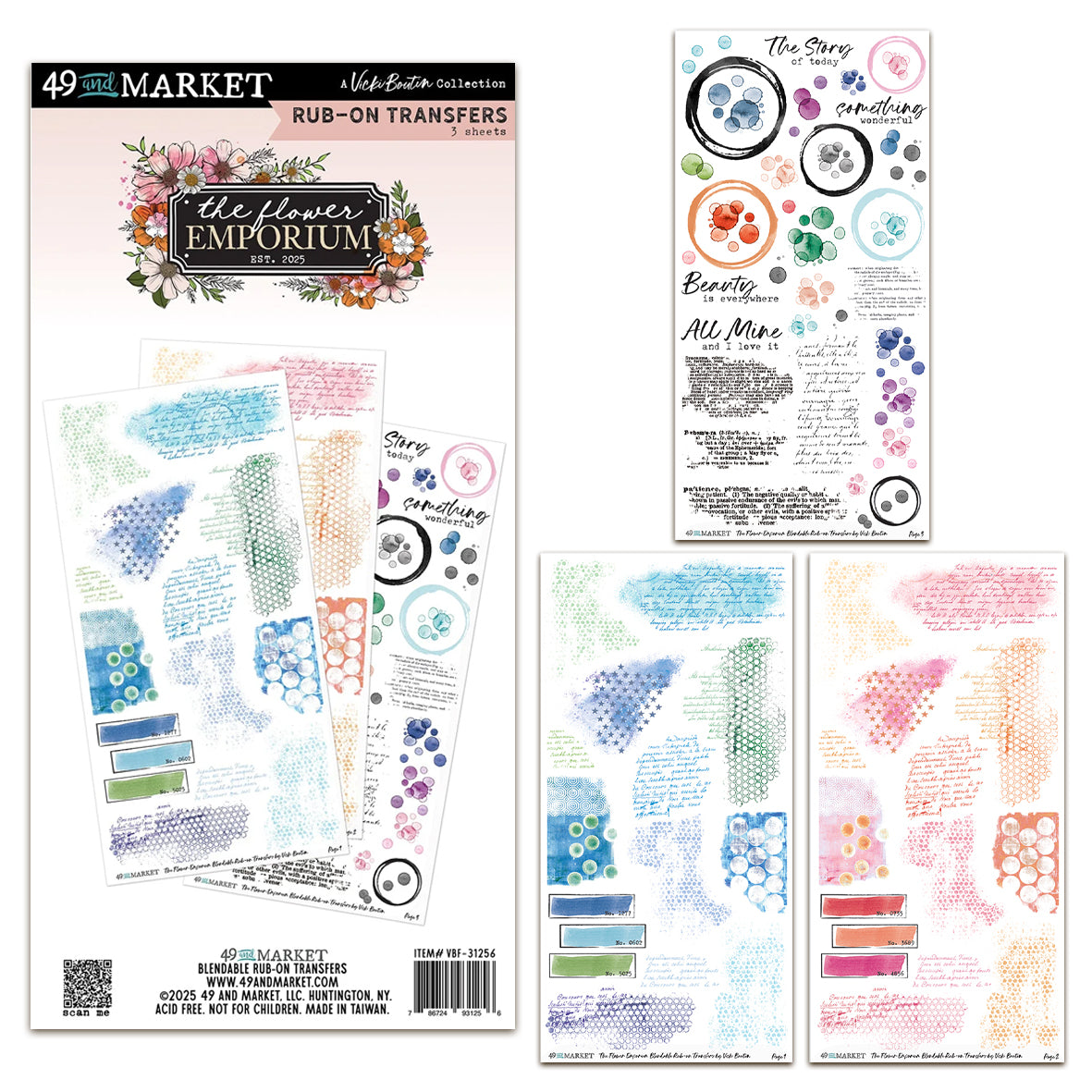 49 and Market The Flower Emporium Blendable Rub-on Transfers