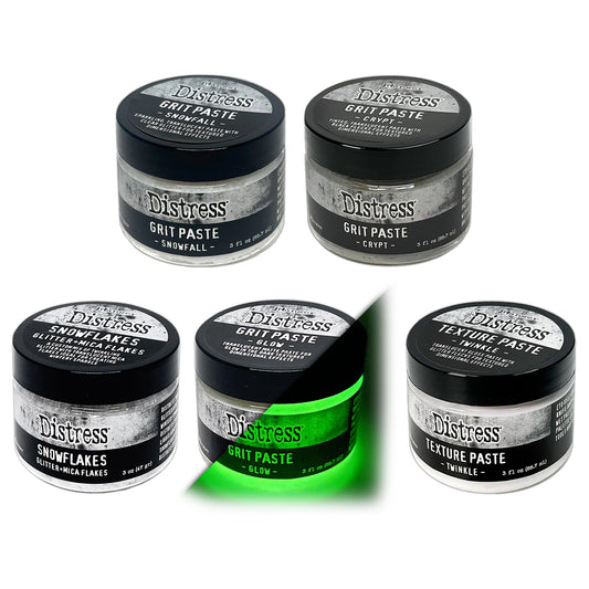 Ranger Tim Holtz® Distress Medium Bundle - Texture Paste Twinkle, Snowflakes, Grit Pastes Snowfall, Crypt & Glow