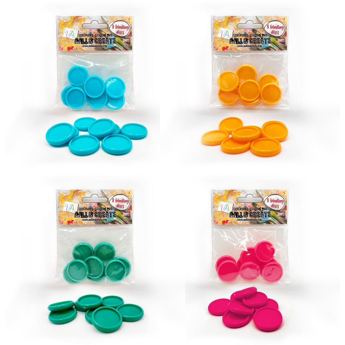 Binding Disc Bundle - Aqua Blue, Crimson Rose Pink, Emerald Green, Papaya Orange