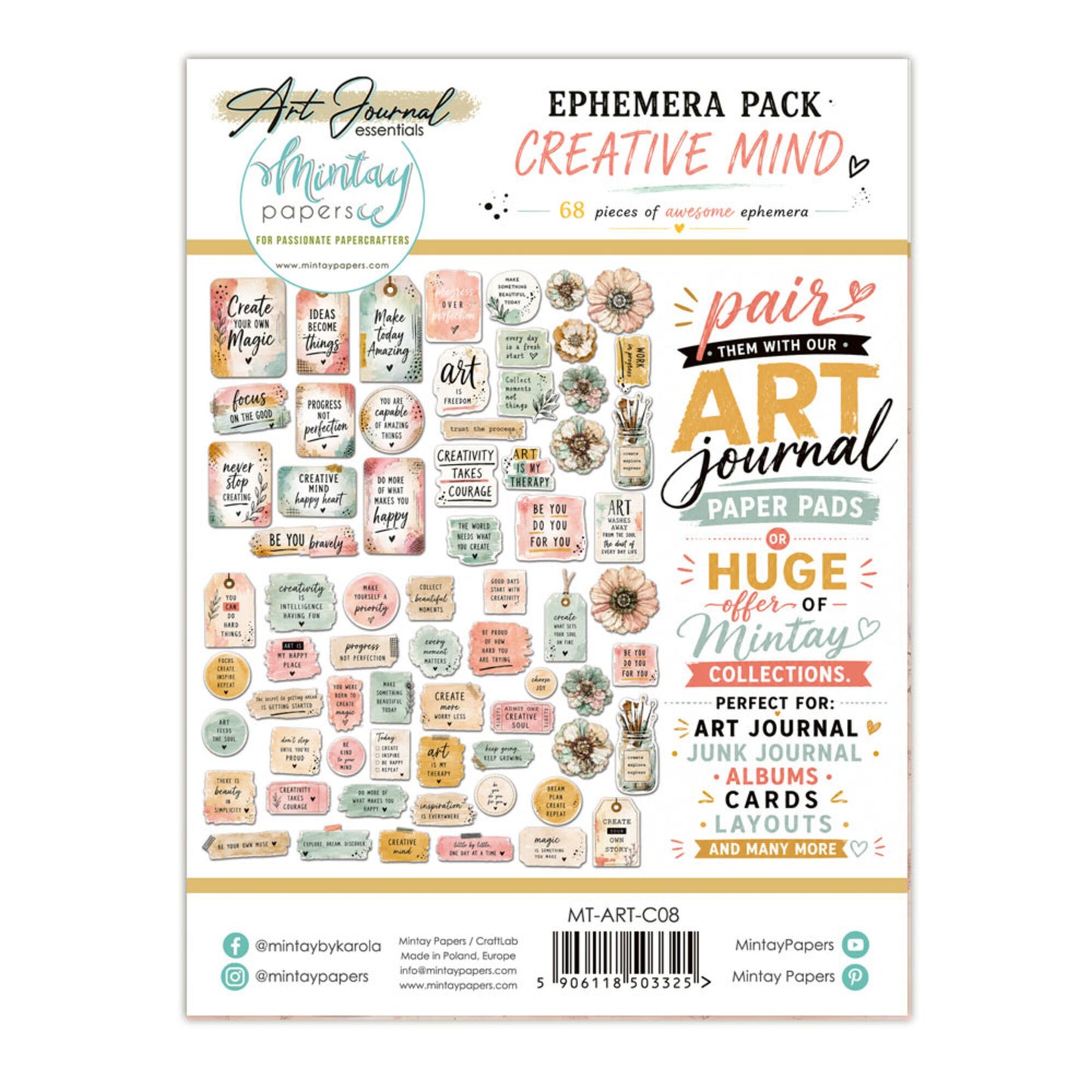 Mintay Art Journal Ephemera Pack Creative Mind (68pcs)