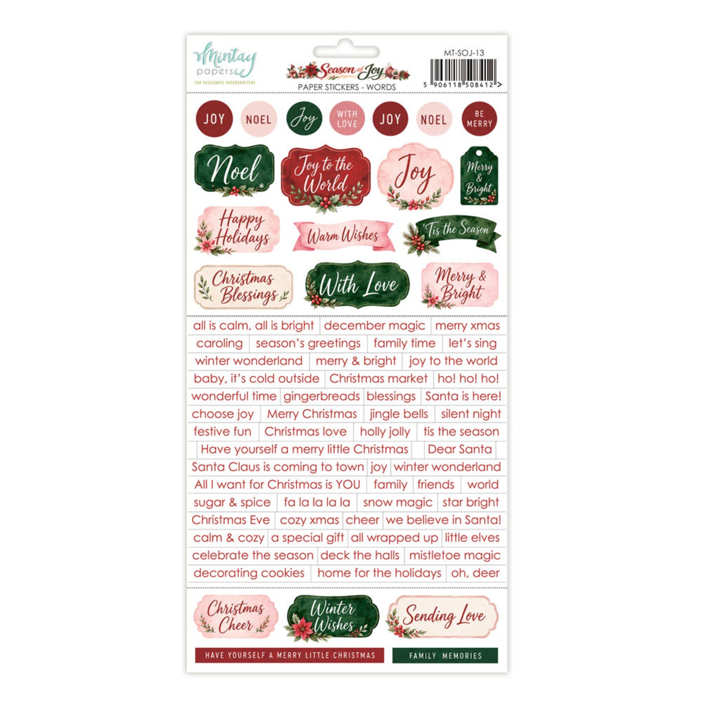 Mintay Season of Joy 6x12 Inch Paper Stickers Words