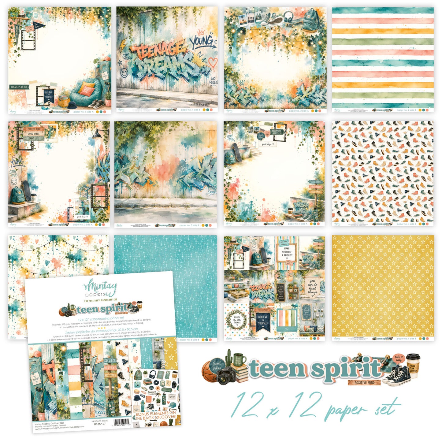 Mintay Teen Spirit 8x8 Inch Scrapbooking Paper Set
