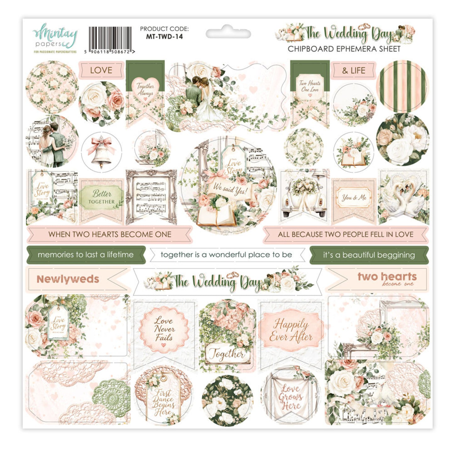 Mintay The Wedding Day 12x12 Inch Chipboard Ephemera Sheet