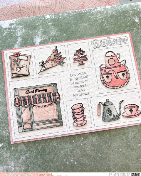 Les Ateliers De Karine Vintage Journal - Clear Stamp Set - Salon De Thé (Tea Room)