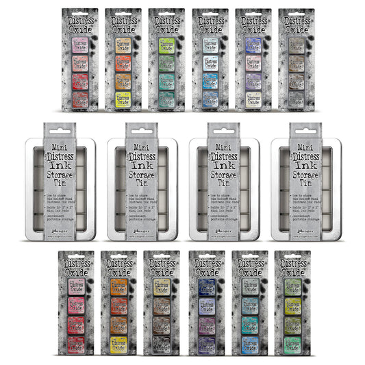 Ranger Tim Holtz Distress® Mini Oxide Ink Pads Kits 1-12 with 4 Storage Tins