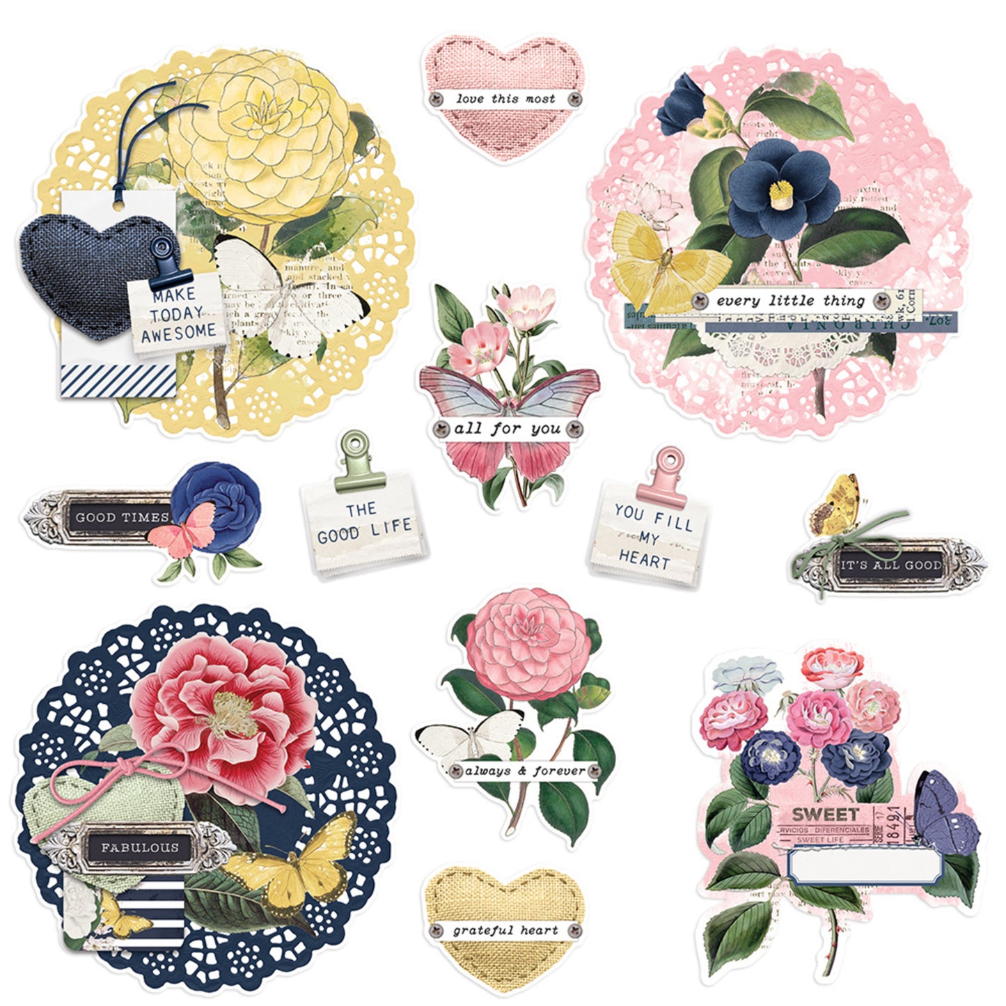 Simple Stories Simple Vintage Indigo Garden Chipboard Clusters