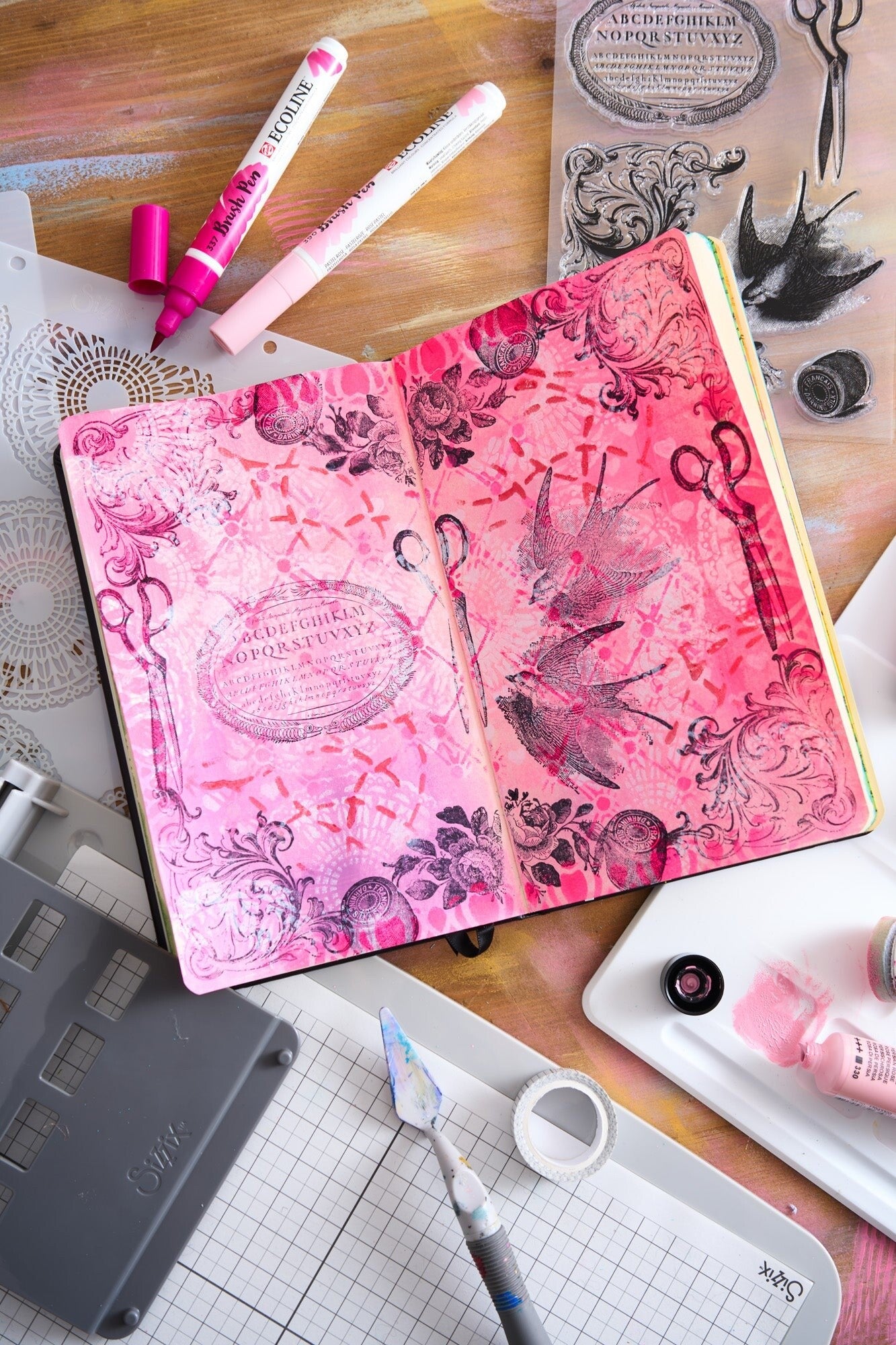 Sizzix Studio A5 Clear Stamps w/ A5 Stencils by Mark Montano Bundle