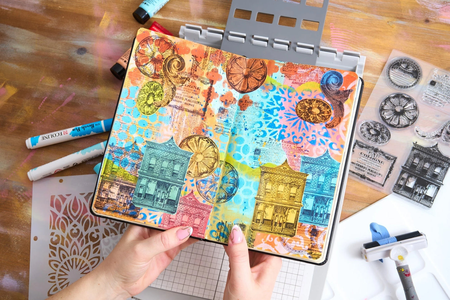 Sizzix Studio A5 Clear Stamps w/ A5 Stencils by Mark Montano Bundle