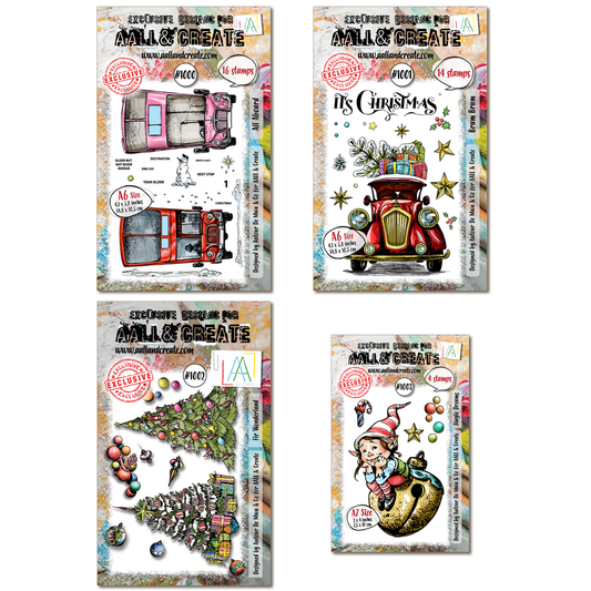 Set of 4 Stamp Sets - All Aboard, Brum Brum, Fir Wonderland & Jingle Dreams