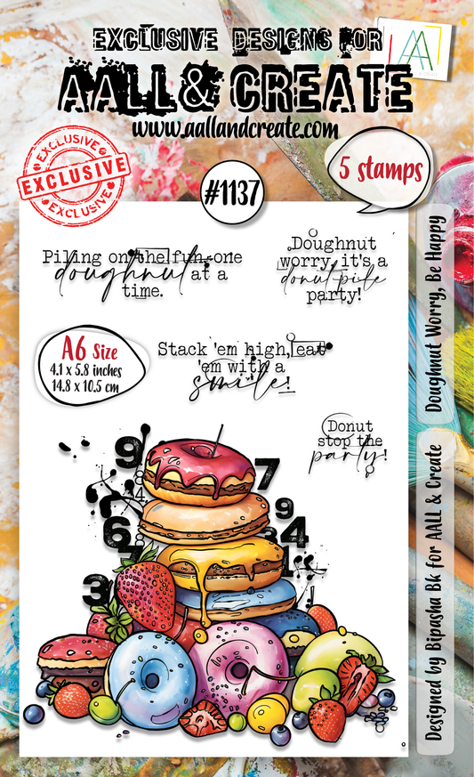 #1137 - A6 Stamp Set - Doughnut Worry, Be Happy