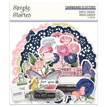 Simple Stories Simple Vintage Indigo Garden Chipboard Clusters