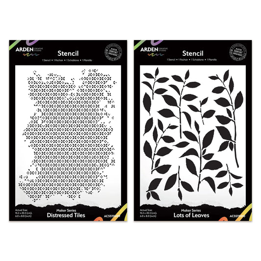 Arden Creative Studio Maker Series Stencil Bundle - Distressed Tiles & Lots of Leaves
